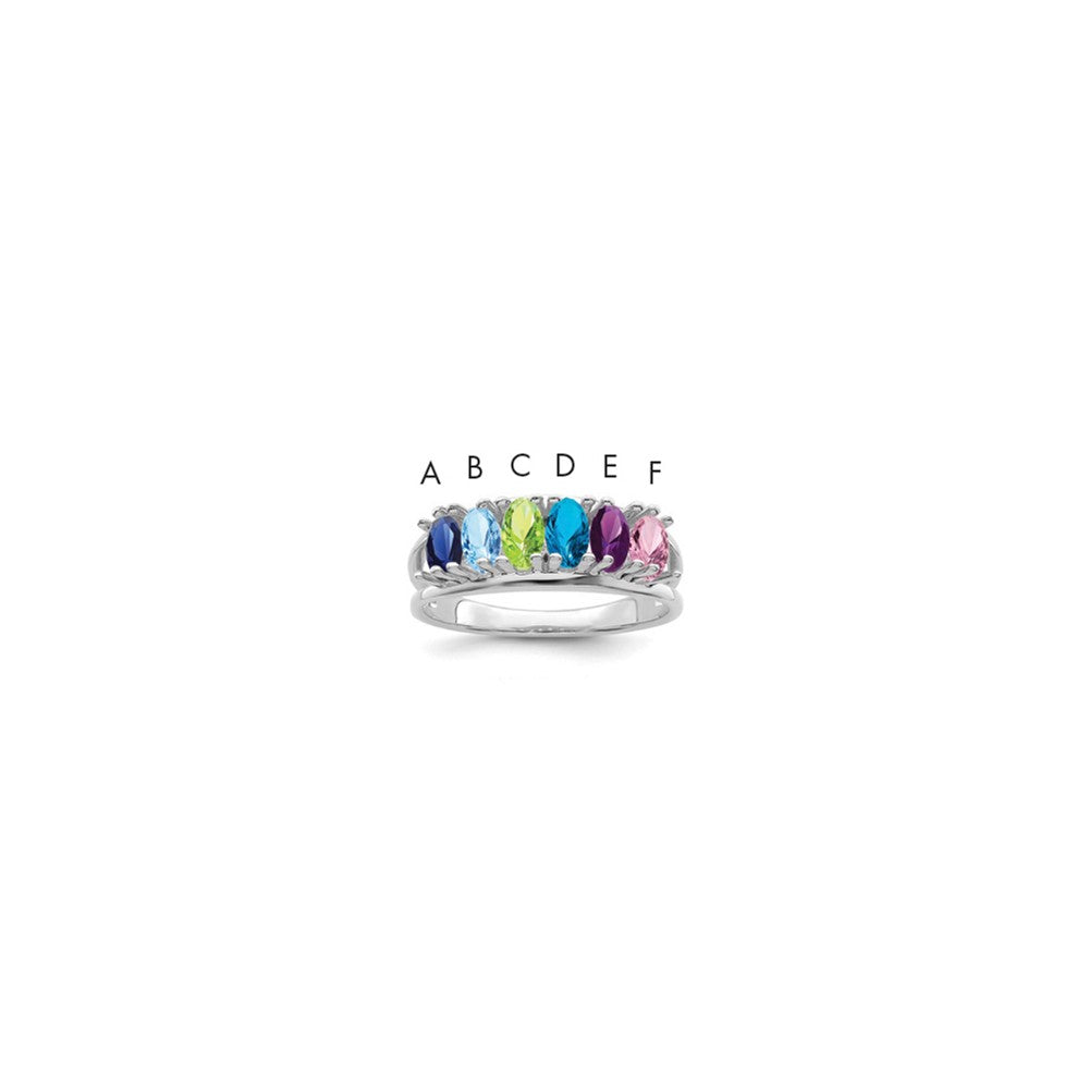 Sterling Silver Rhodium-plated Synthetic 6 Stone Mother's Ring