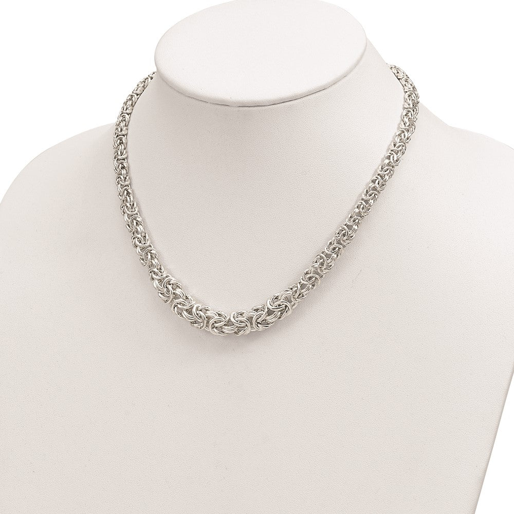 Sterling Silver Polished Byzantine Graduated Link Necklace 17 Inches