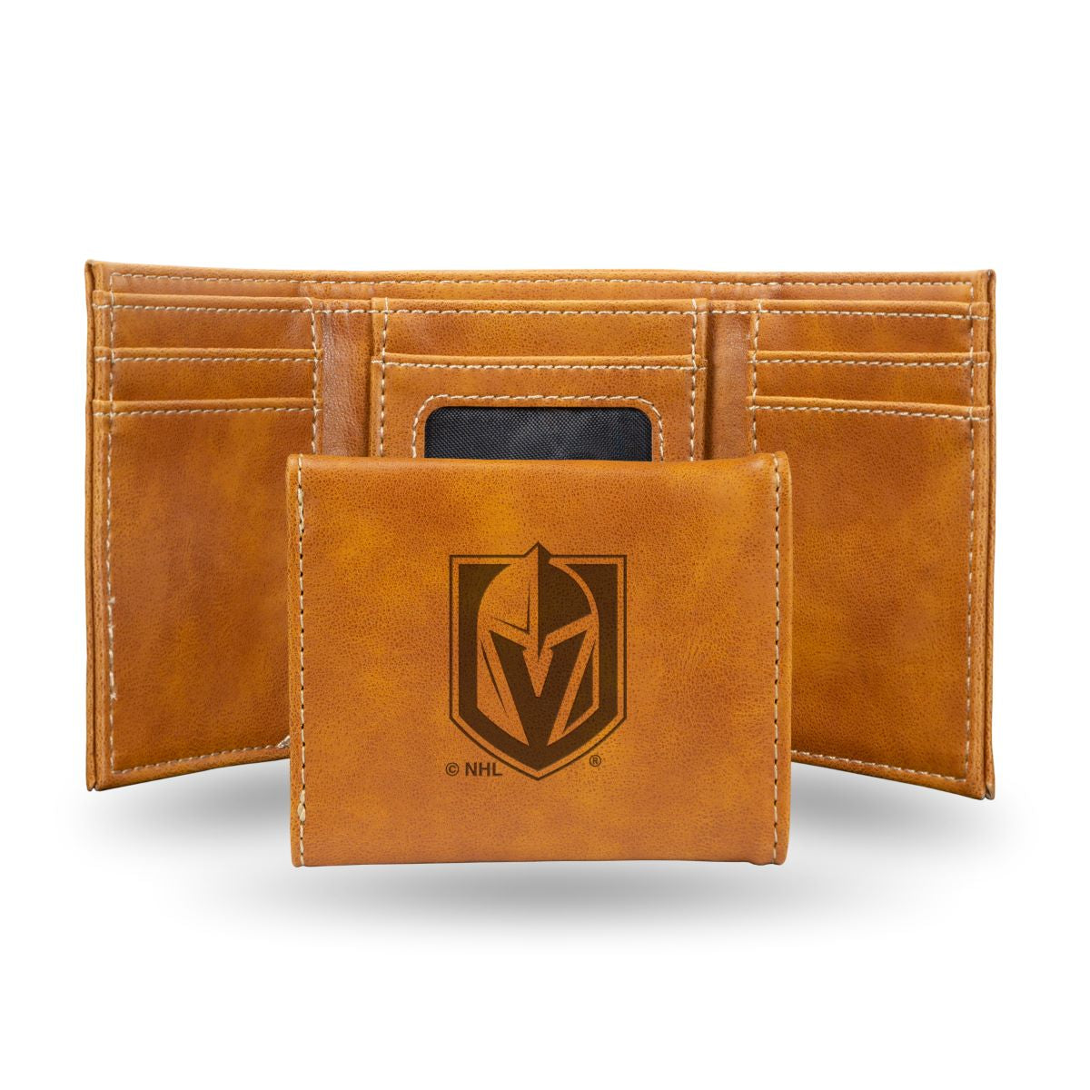 Hockey Rico Industries Vegas Golden Knights Brown Laser Engraved Trifold Laser Engraved Tri-Fold Wallet - Men's Accessory