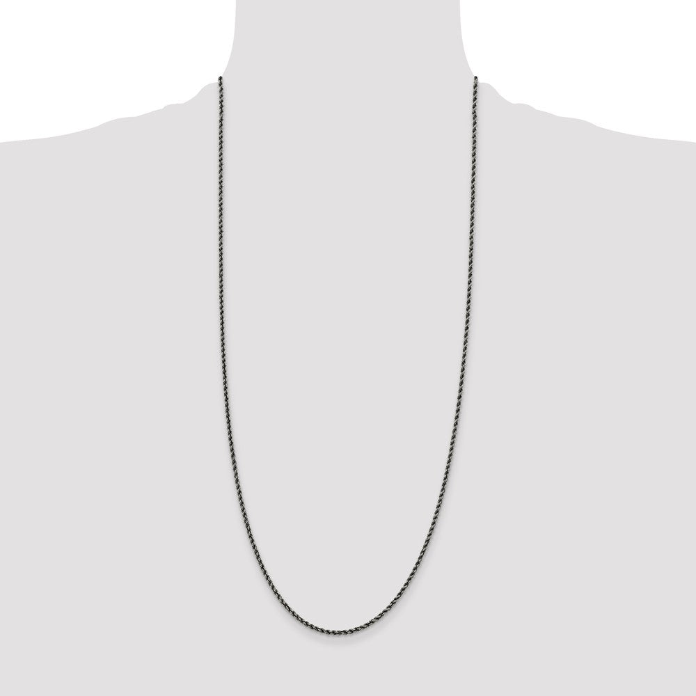 Sterling Silver Ruthenium-plated 2.3mm Rope Chain 30 Inches