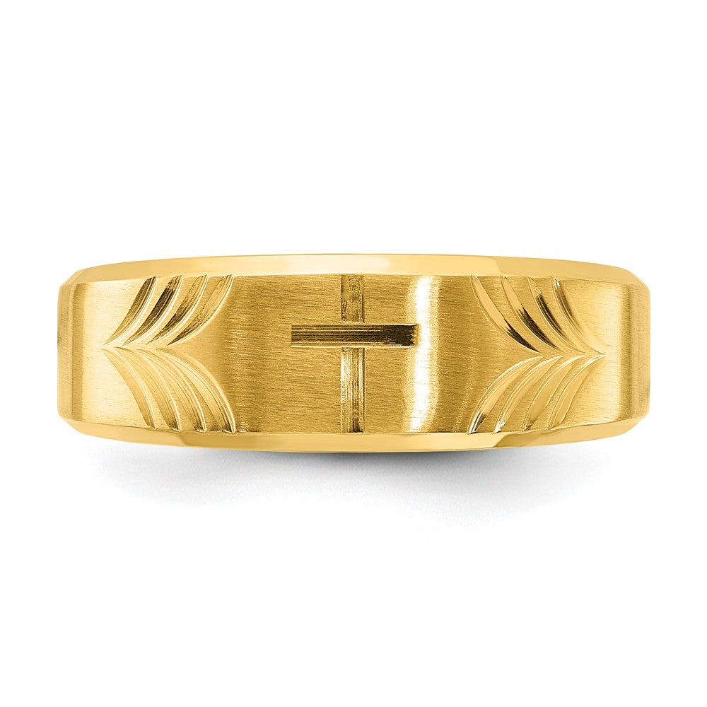 Stainless Steel Brushed & Polished Yellow IP D/C Cross 8mm Tapered Band Size - 13