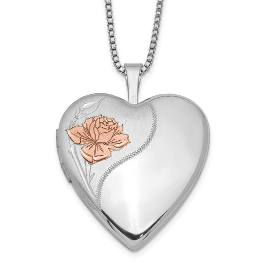 Sterling Silver Rhodium-plated 20mm Enamel Rose Heart Locket Necklace 18 Inches