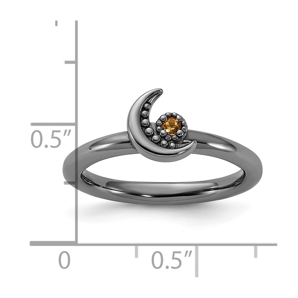 Sterling Silver Stackable Expressions Black Rhodium Citrine Moon Ring Size -6