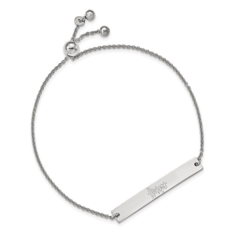 Sterling Silver Rhodium-plated LogoArt University of Nebraska Huskers Small Bar Adjustable 9 inch Bracelet