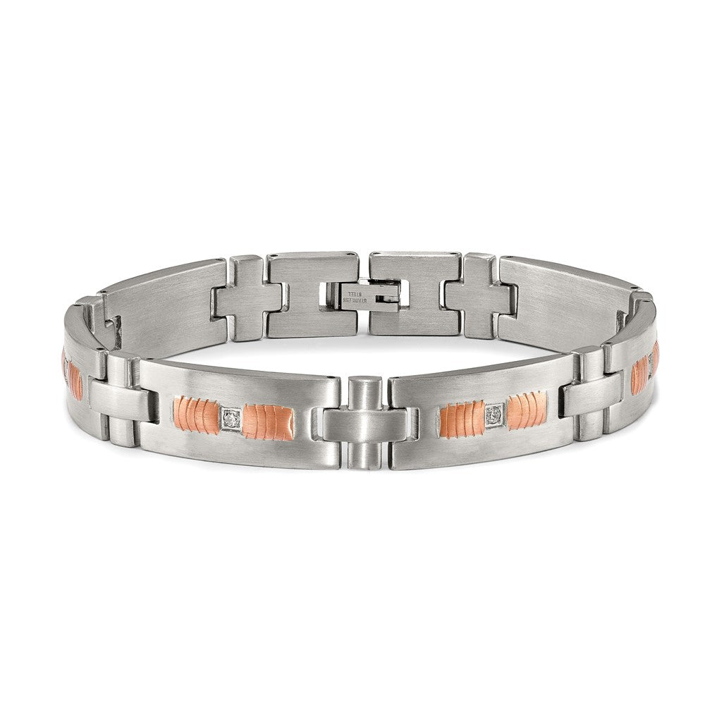 Stainless Steel Brushed Rose IP-plated w/ CZ 8.5in Bracelet 8.5 inches