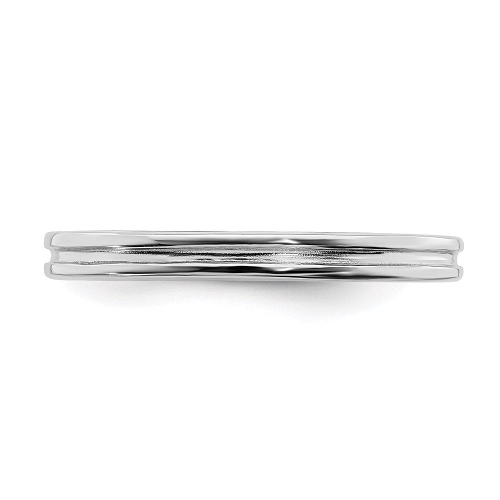 Sterling Silver Stackable Expressions Rhodium Grooved Ring Size -7