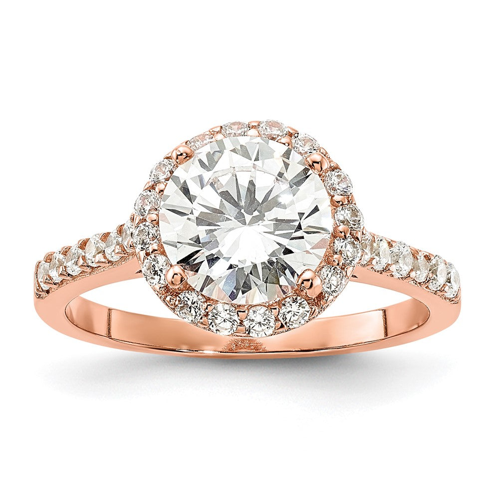 Sterling Silver Rose Gold-plated CZ Halo Ring