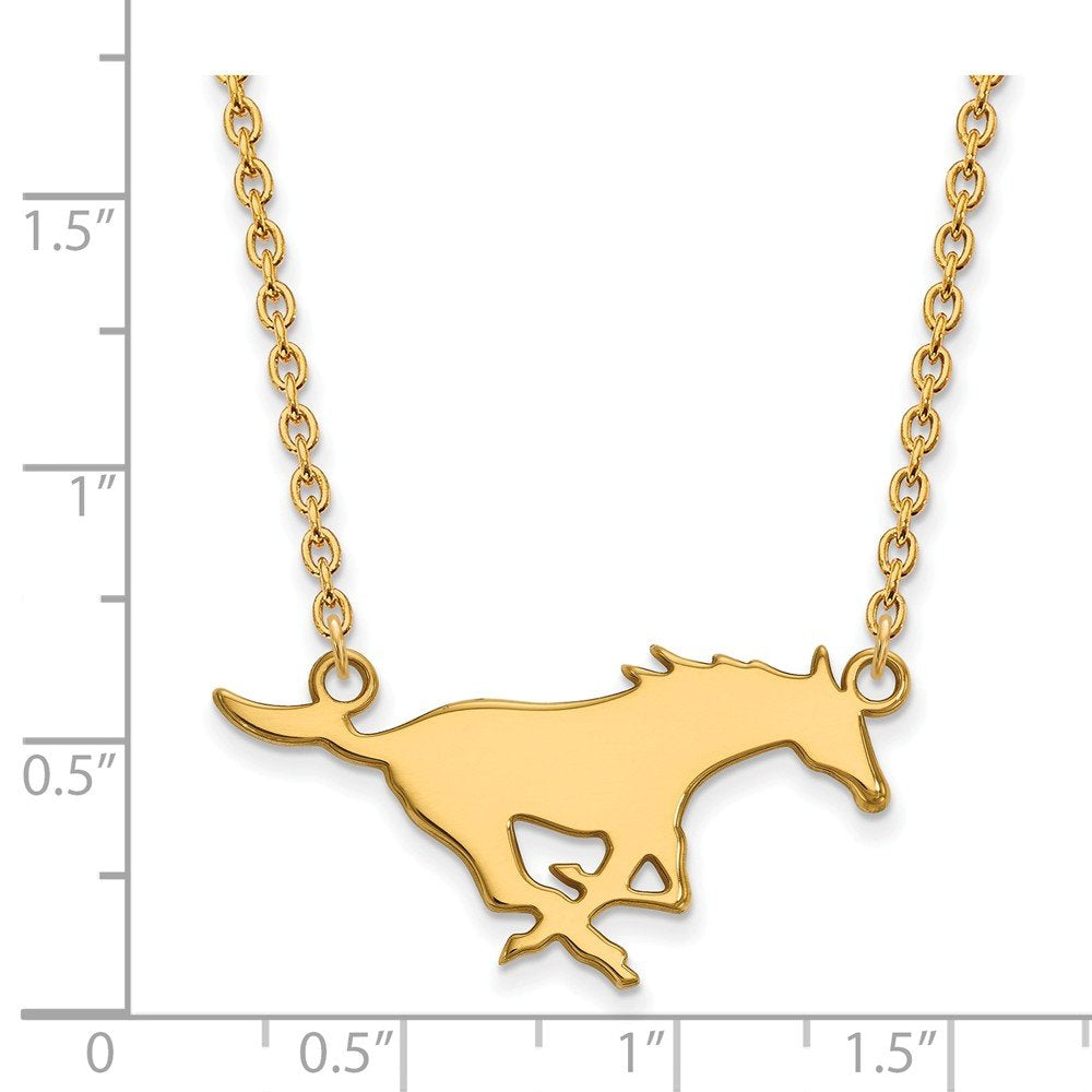Sterling Silver Gold-plated LogoArt Southern Methodist University Mustang Large Pendant 18 inch Necklace QGP012SMU-18