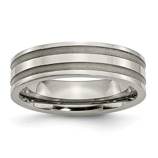 Titanium Brushed and Polished 6mm Grooved Band Size - 8.5