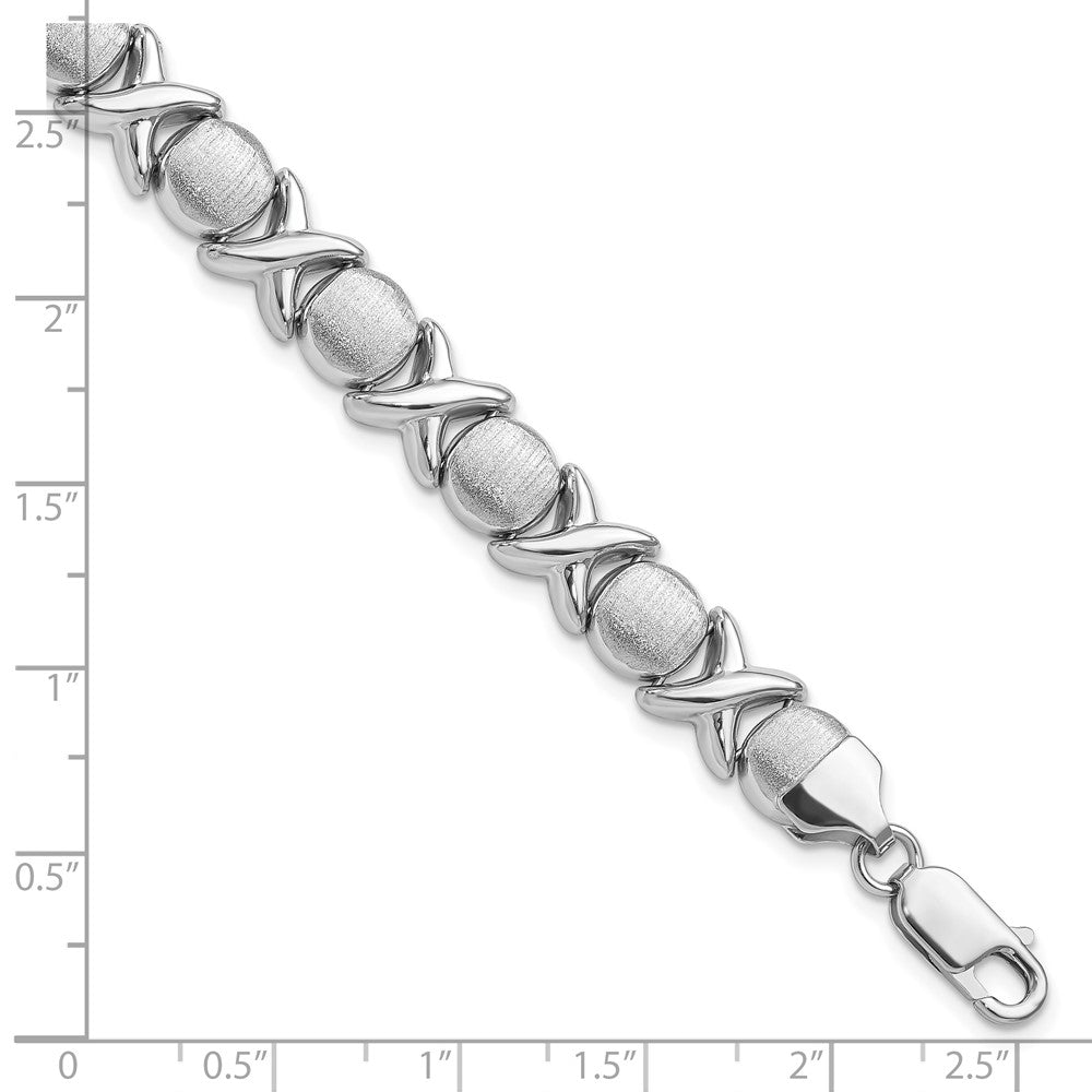 Sterling Silver Rhodium Polished and Brushed X and O Bracelet 7.25 inches