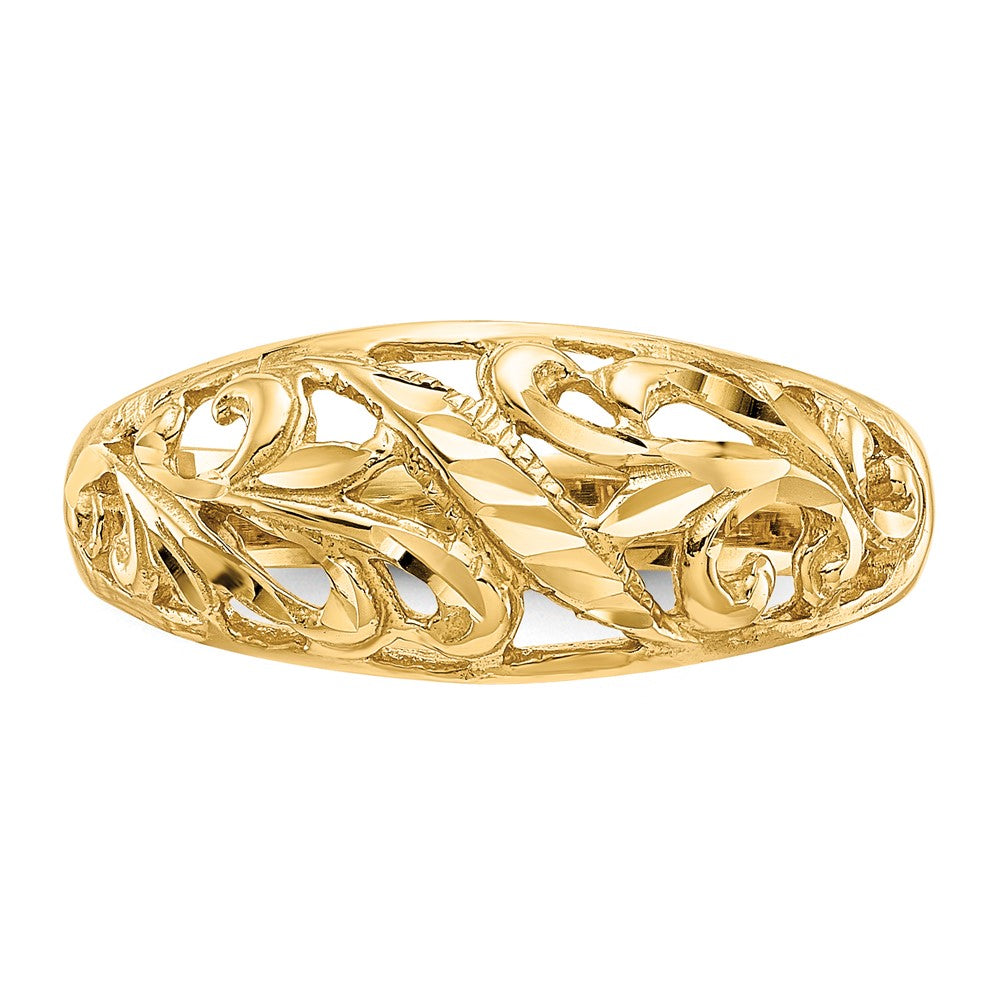 14K Paisley Diamond-cut Design Dome Ring Size 7