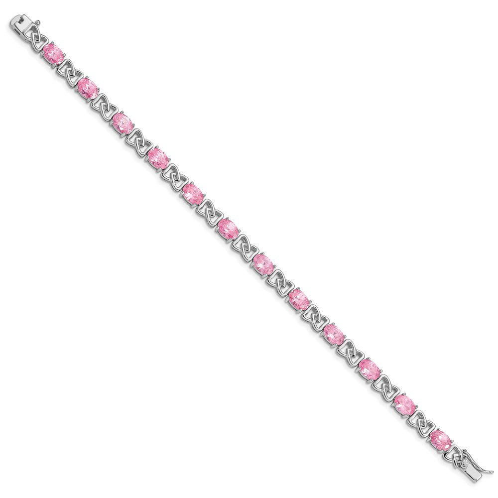 Sterling Silver Rhodium-plated 7inch Pink CZ Bracelet 7 inches