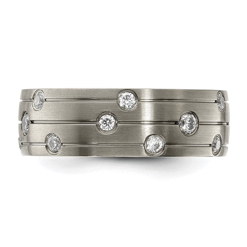 Titanium Brushed with CZ 8.00mm Band Size - 12.5
