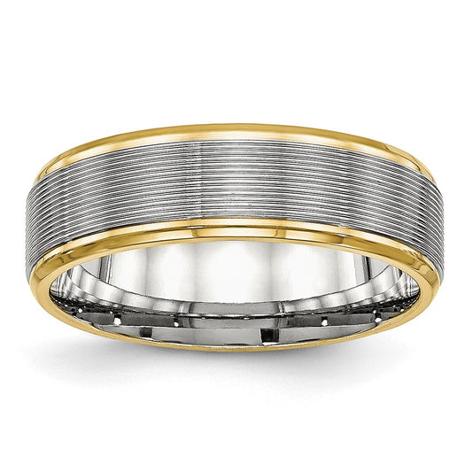 Stainless Steel Polished Yellow IP-plated 6mm Grooved Band Size - 11.5