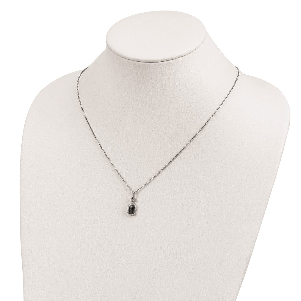 White Night Sterling Silver Rhodium-plated Black and White Diamond Rectangle Pendant 18 Inch Necklace with 2 Inch Extender 18 Inches