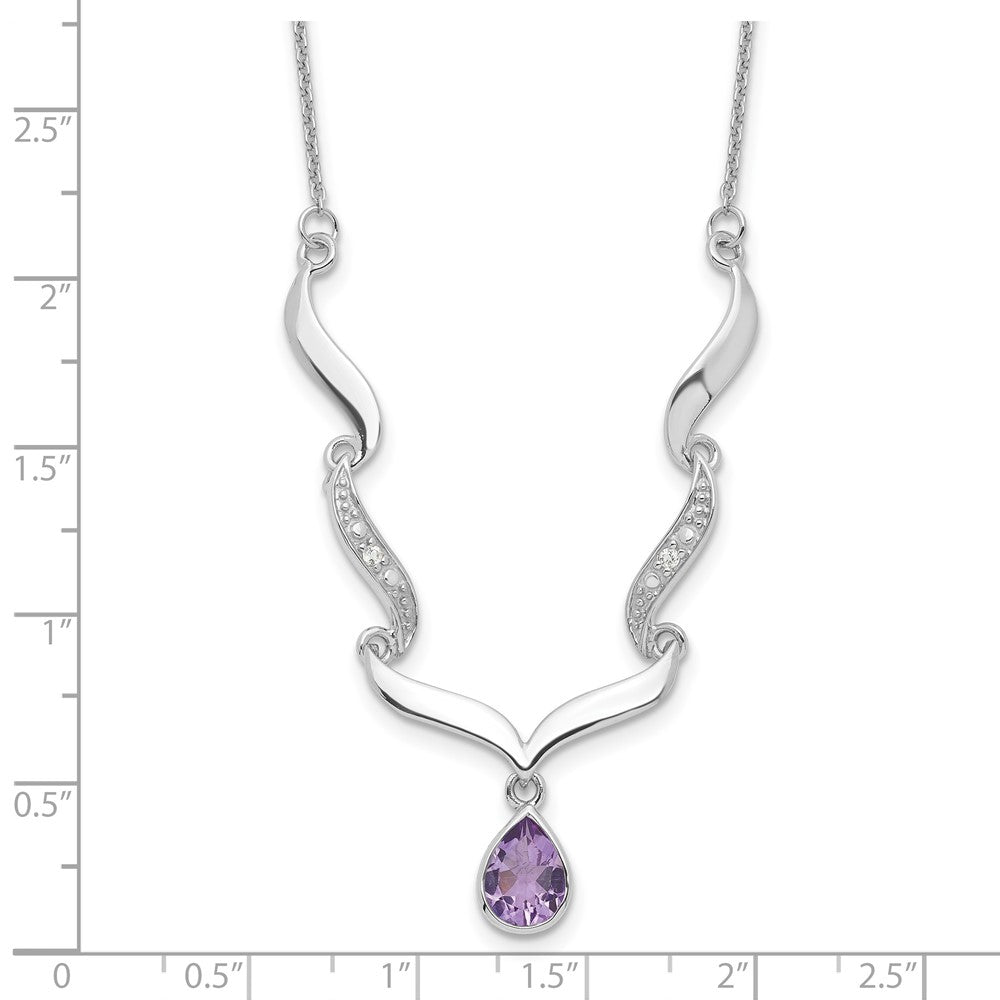 Sterling Silver Rhodium-plated w/Amethyst & White Topaz w/2in. ext. Necklac 18 Inches