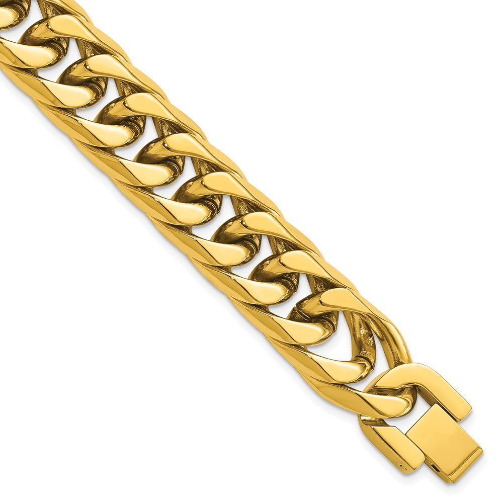 Stainless Steel Polished Yellow IP-plated 16mm Curb 8.5in Bracelet 8.5 inches