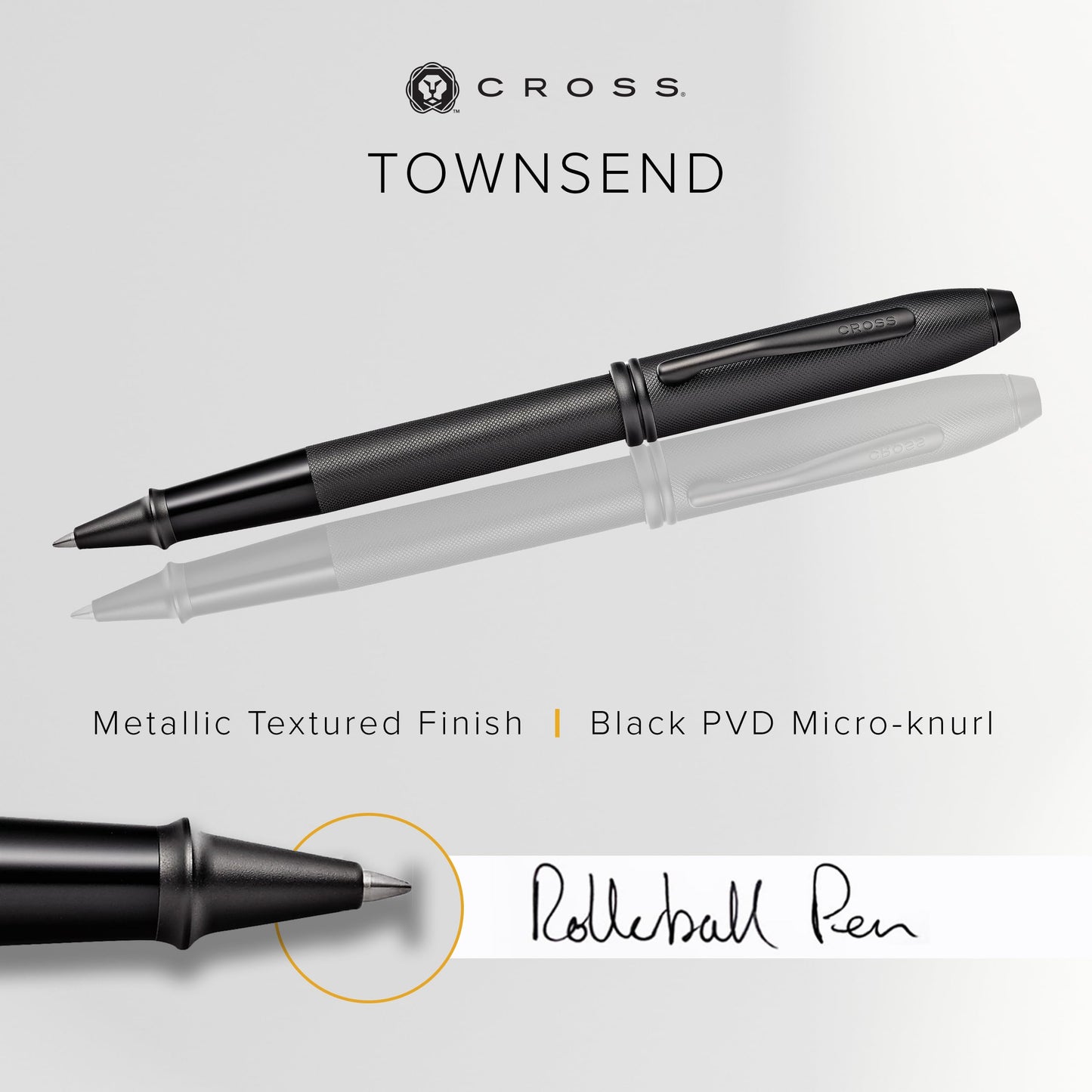 Cross Townsend Black Micro Knurled and Sandblasted Matte Black PVD w/Matte Black PVD Appointmen's Selectip Rollerball Pen