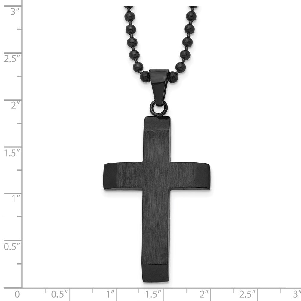 Stainless Steel Brushed & Polished Black IP-plated Cross 24in Necklace