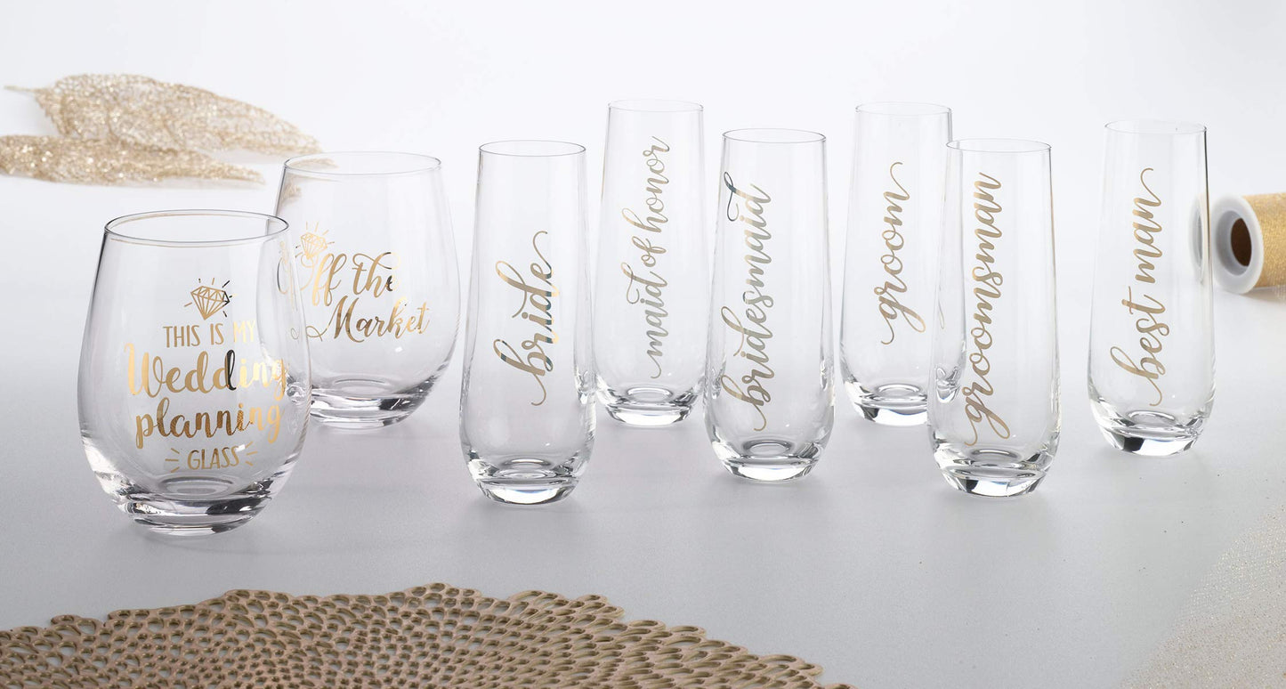 Lillian Rose Gold Maid of Honor Stemless Champagne Glass, 5.75", 1 Count (Pack of 1), Clear