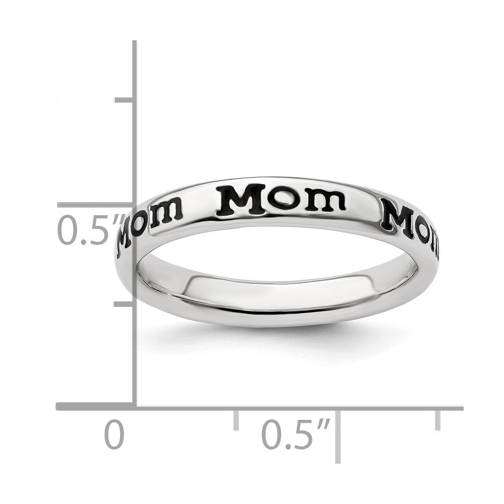 Sterling Silver Stackable Expressions Polished Enameled Mom Ring Size -7