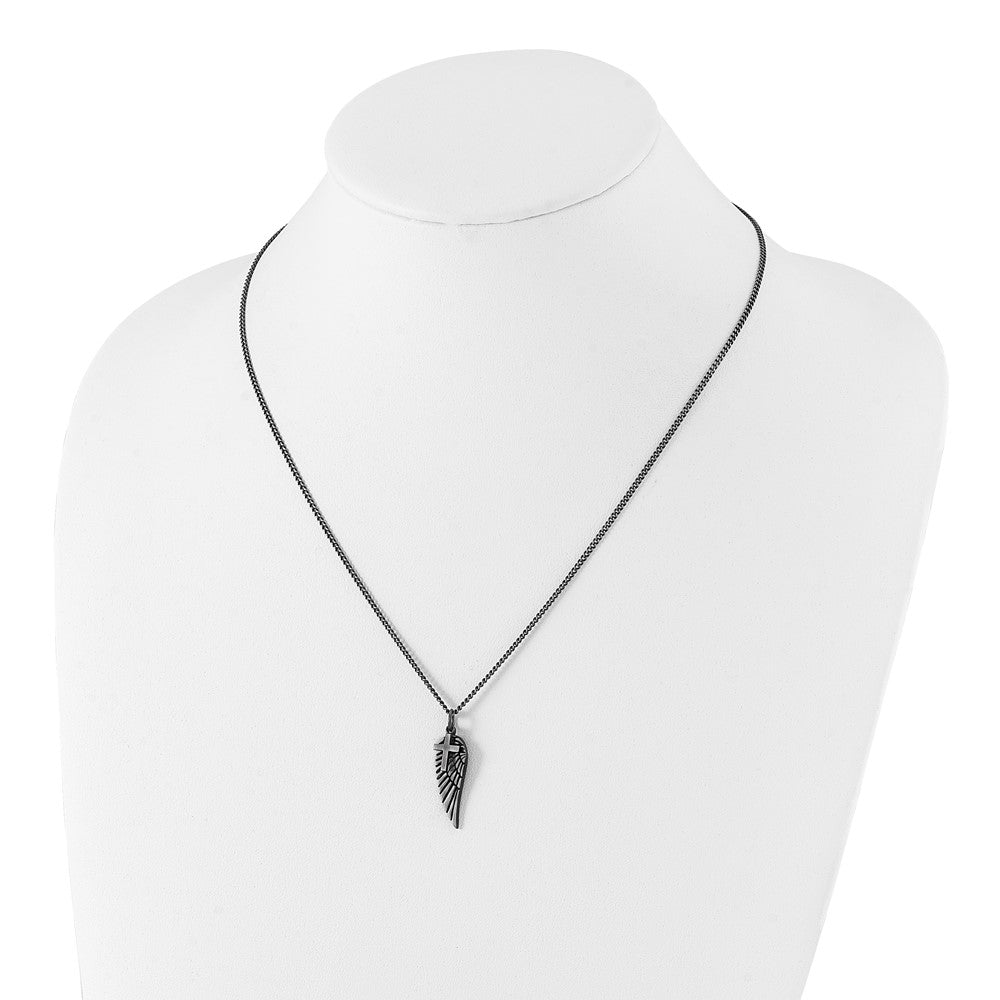 Stainless Steel Antiqued Wing and Cross 19.75in w/2in ext. Necklace