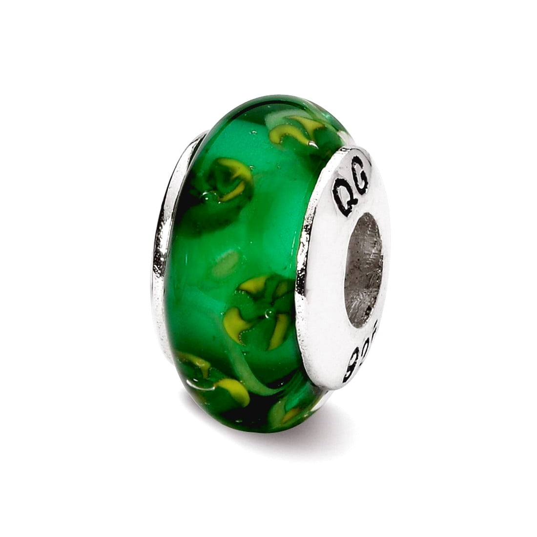 Sterling Silver Reflections Green Hand-blown Glass Bead