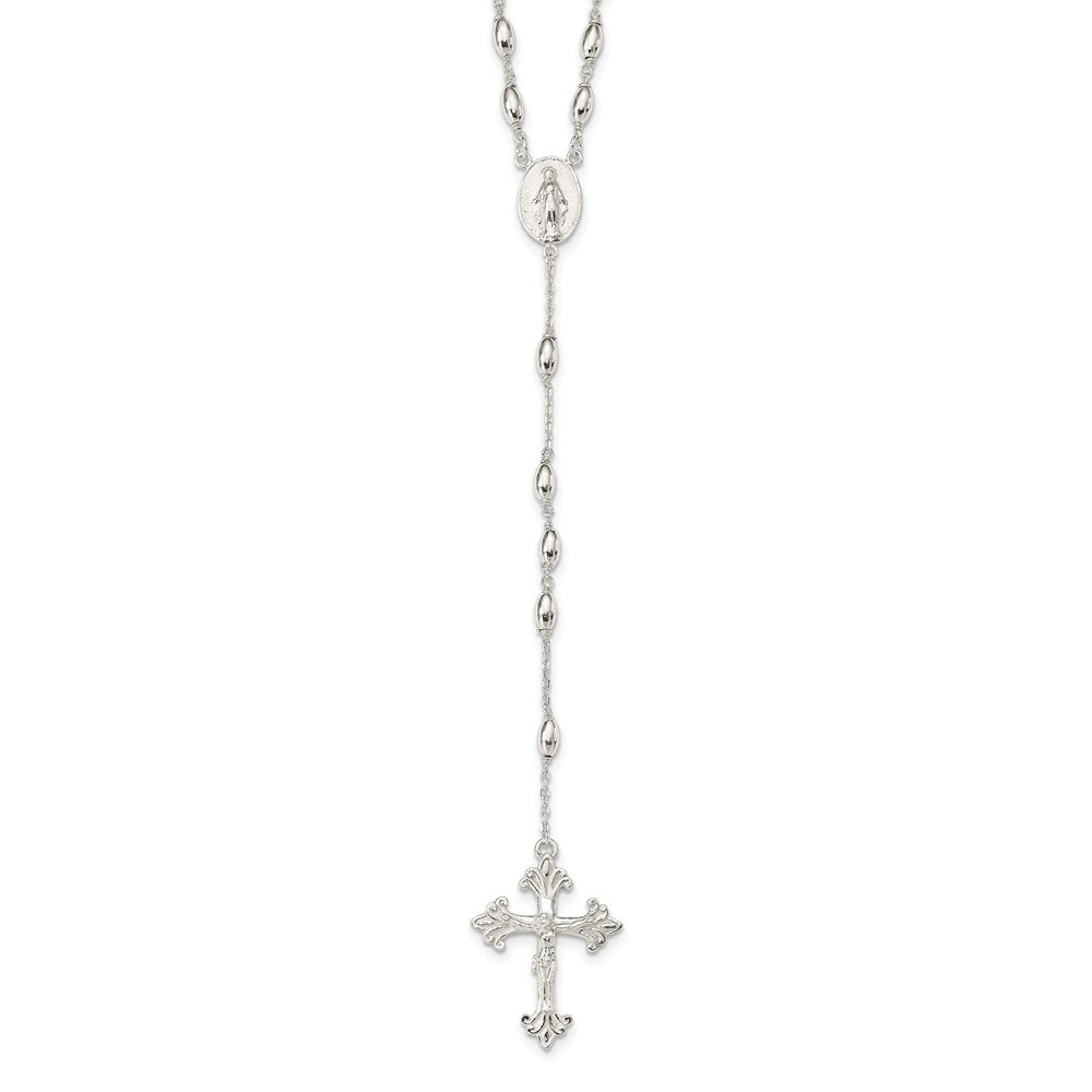 Sterling Silver Polished Bead Rosary 18 inch Necklace 18 Inches