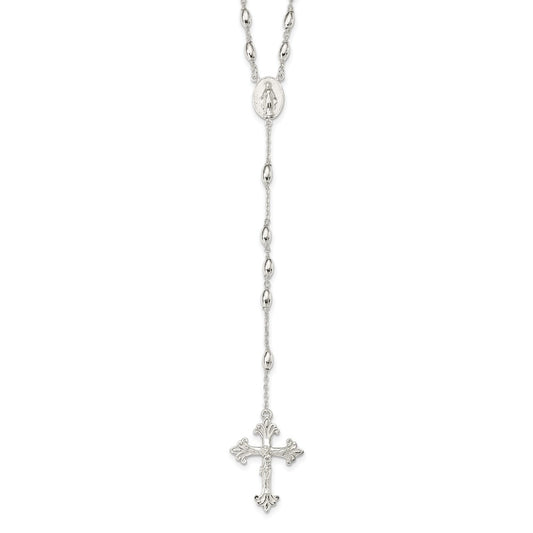 Sterling Silver Polished Bead Rosary 18 inch Necklace 18 Inches