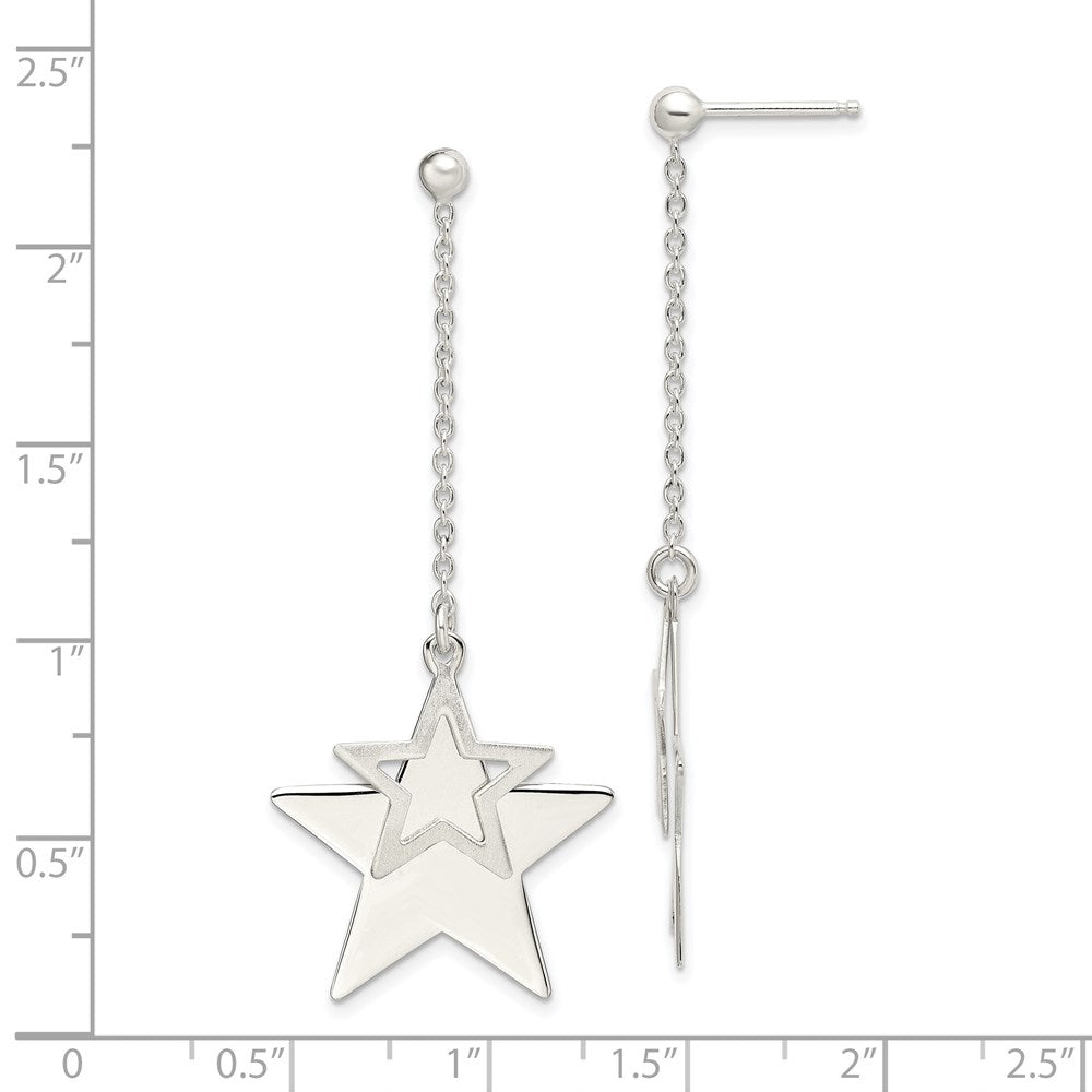 Sterling Silver Satin and Polished Cut-Out Stars Drop Post Earrings