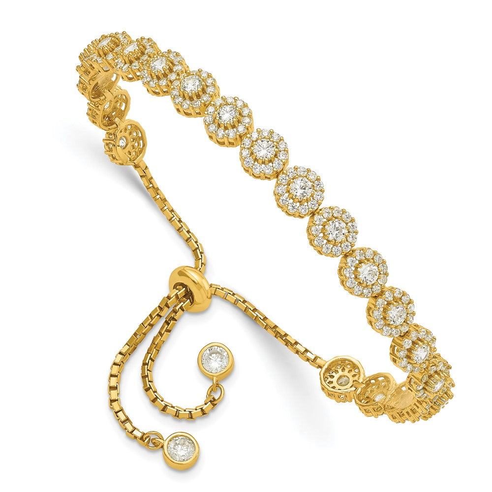 Sterling Silver Gold-tone CZ Halo Adjustable Bracelet 10 inches