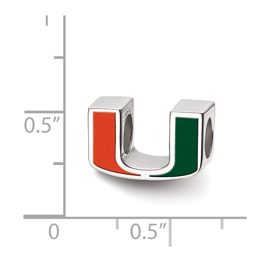 LogoArt Sterling Silver University Of Miami U Enameled Logo Bead Charm Female Adult