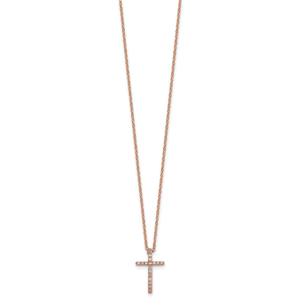 Cheryl M Sterling Silver Rose Gold-plated Polished CZ Latin Cross Necklace 18 Inches