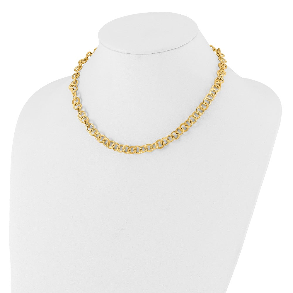 14K Polished and Satin Fancy Circle Link Necklace