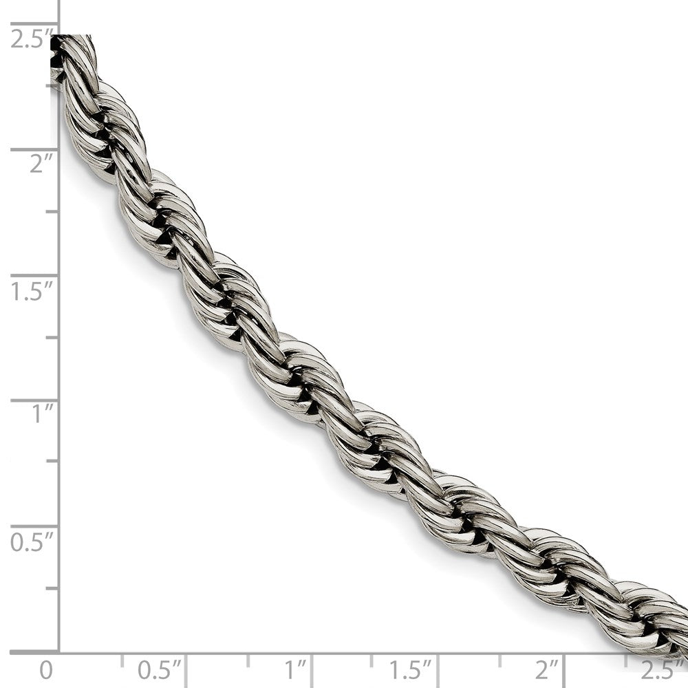 Stainless Steel Polished 7mm 7.25in Rope Bracelet 7.25 inches