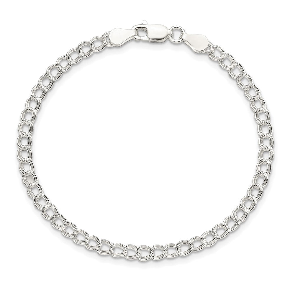 Sterling Silver 3.5mm Solid Double Link Charm Bracelet 8 inches