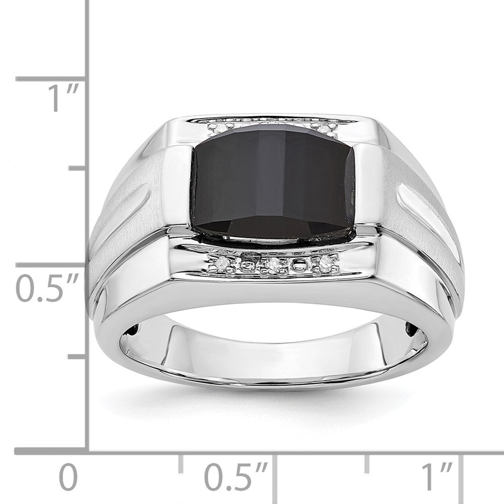 10K White Gold Polished & Brushed 1-10.5X8.2 Onyx & Diamond Ring