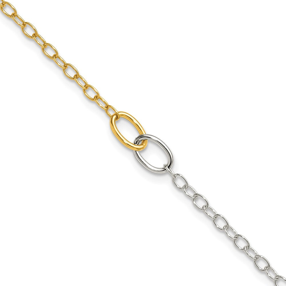 Sterling Silver with Gold-tone Polished Interlocked Oval Link 9 inch with 1 inch Extension Anklet