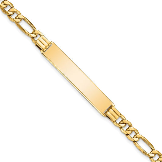 14k Semi-Solid Figaro Link ID Bracelet 7  inches