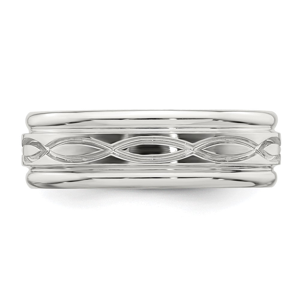 Sterling Silver 7mm Polished Flat Intertwined Design Beveled Edge Fancy Band Size 11