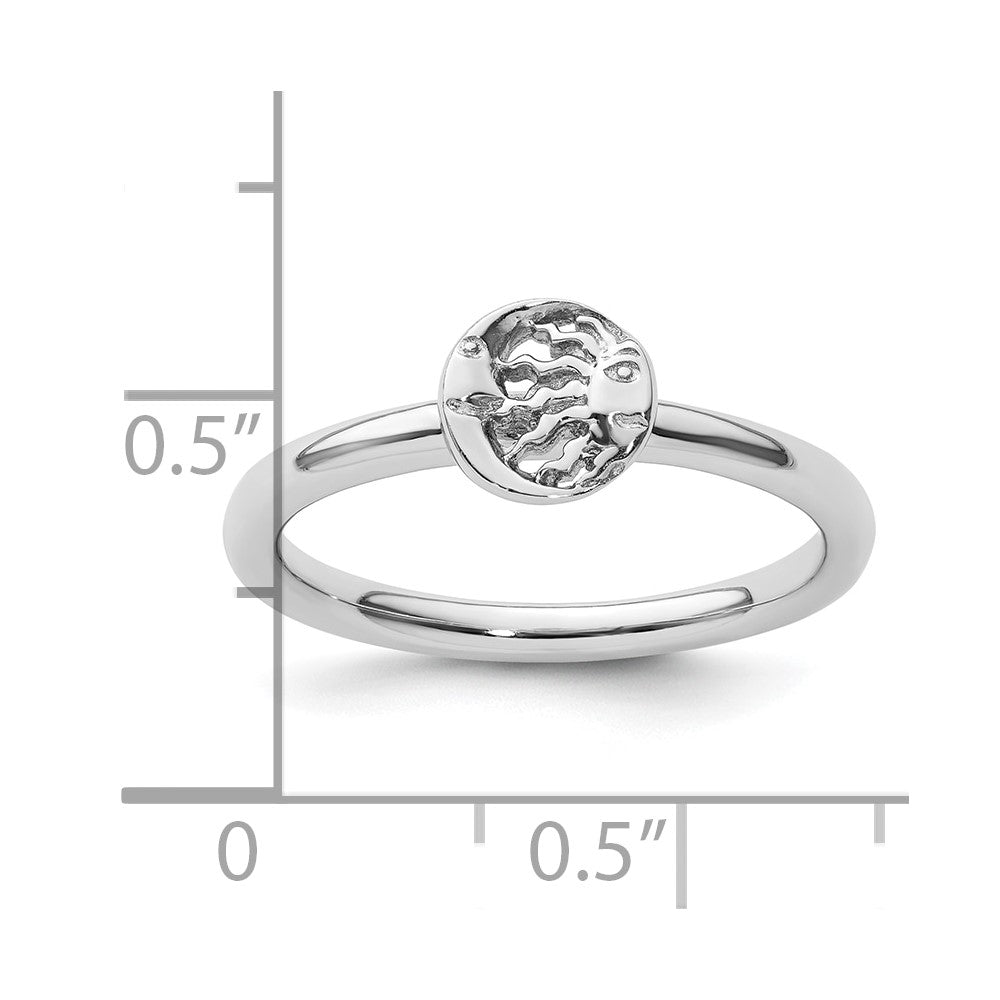 Sterling Silver Stackable Expressions Rhodium Sun/Moon Ring Size -7