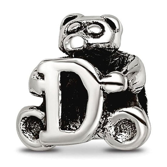 925 Sterling Silver Artisan Oxidized Reflections Letter Name Personalized Monogram Initial D Bead Charm 7.27x7.27mm Wide