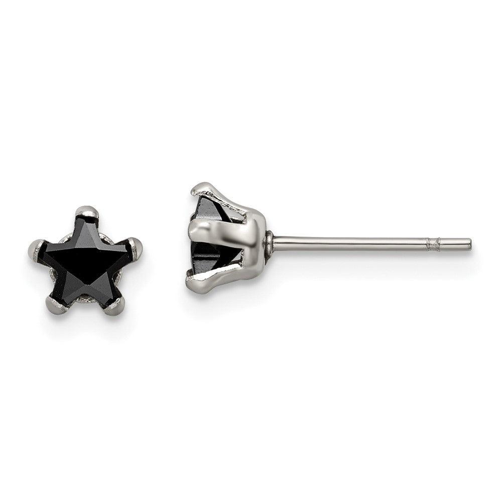 Stainless Steel Polished 5mm Black Star CZ Stud Post Earrings