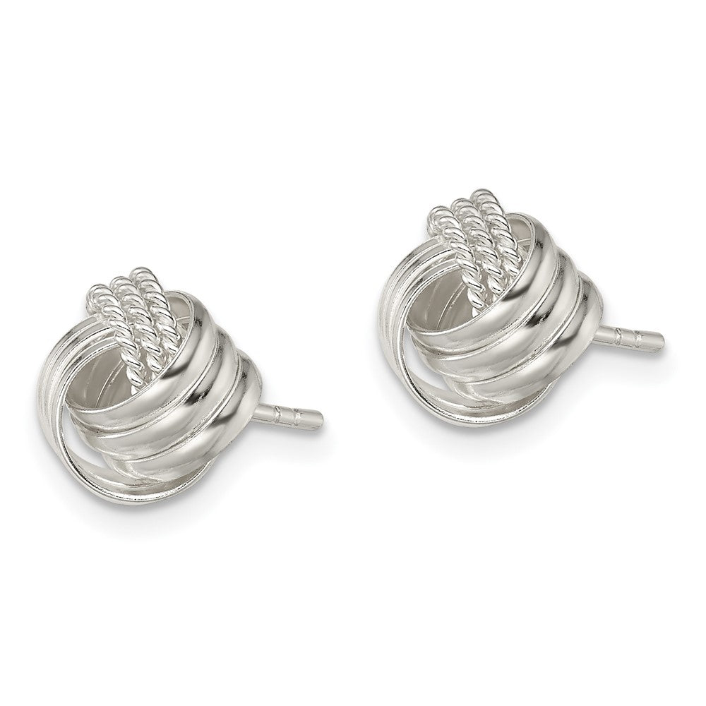 Sterling Silver Polished and Textured Knot Post Earrings (Rhodium)