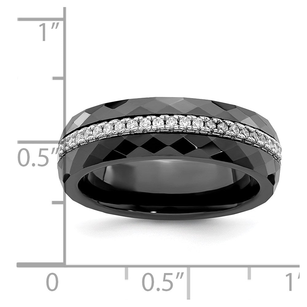 Brilliant Embers Sterling Silver Rhodium-plated 23 Stone Micro Pav‚ CZ and Black Ceramic Band
