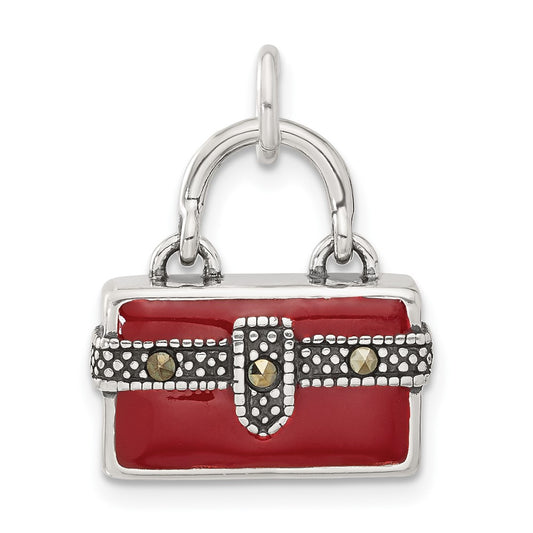 Sterling Silver 3D Enameled Marcasite Purse Charm