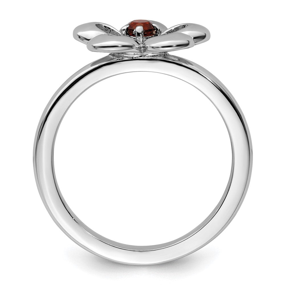 Sterling Silver Stackable Expressions Polished Garnet Flower Ring Size -8