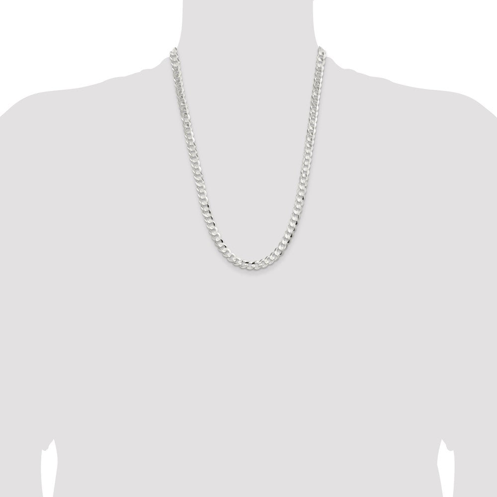 Sterling Silver 7.8mm Concave Beveled Curb Chain 24 Inches