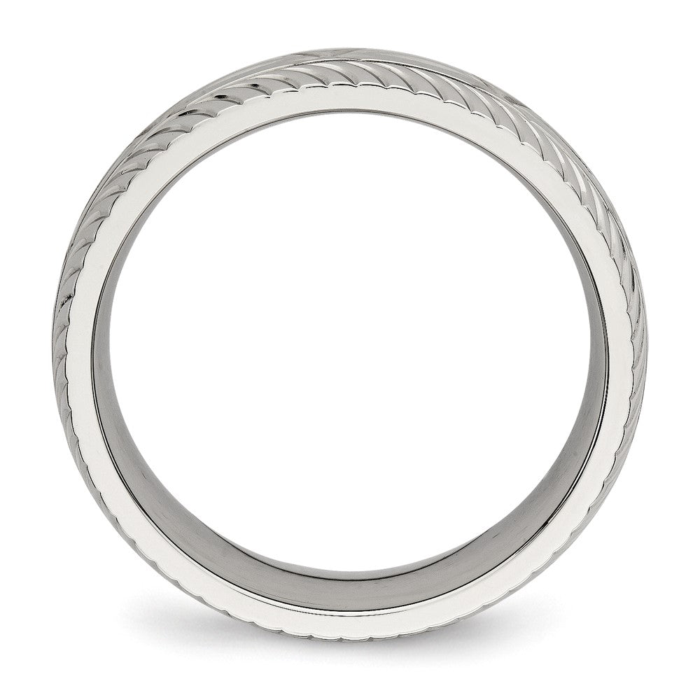 Stainless Steel Polished Diamond Cut 7mm Band Size - 12.5