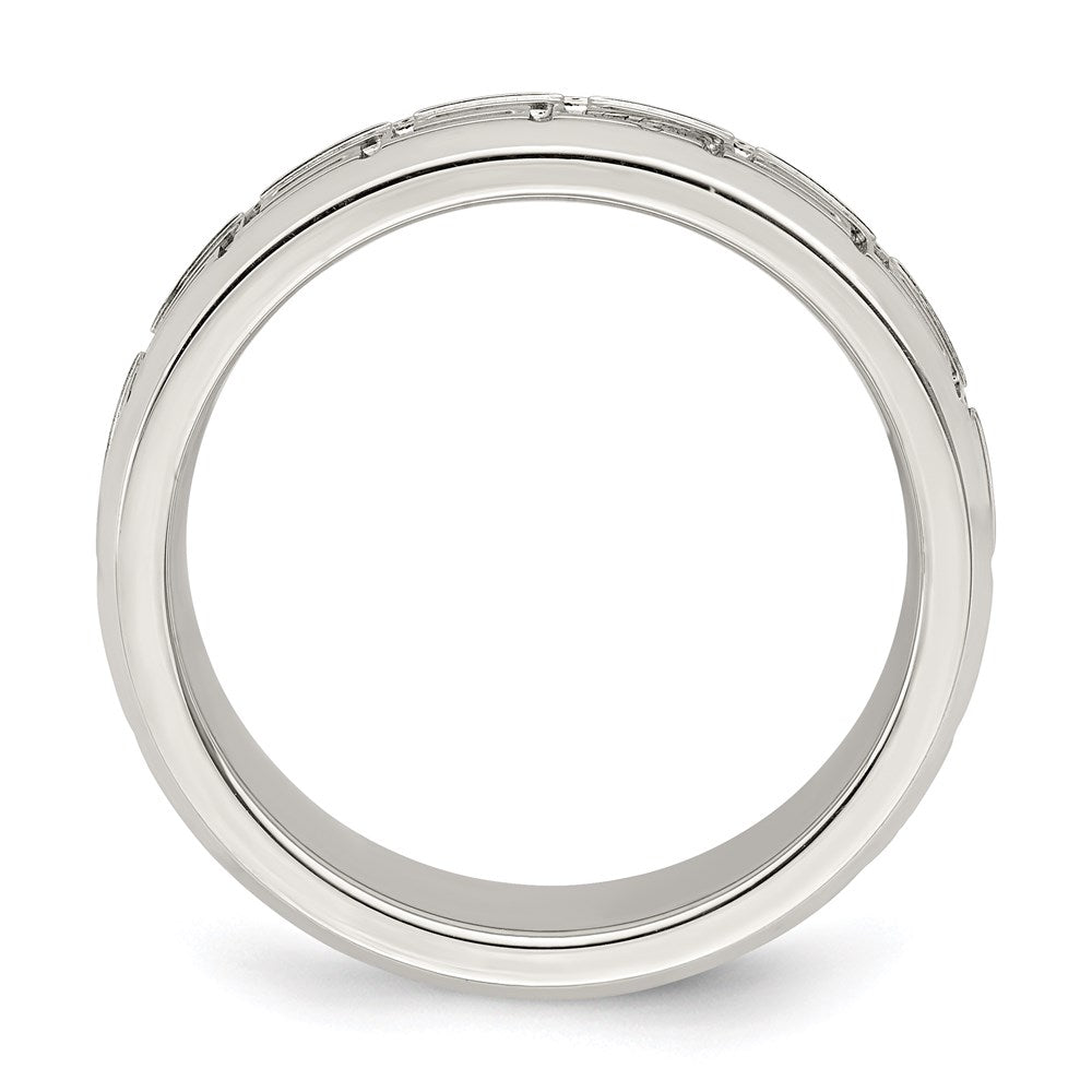 Sterling Silver 6mm Polished Flat Greek Key Design Beveled Edge Fancy Band Size 11.5